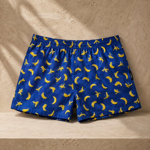 NOMO LUXE banana print royal blue 100% cotton boxer shorts