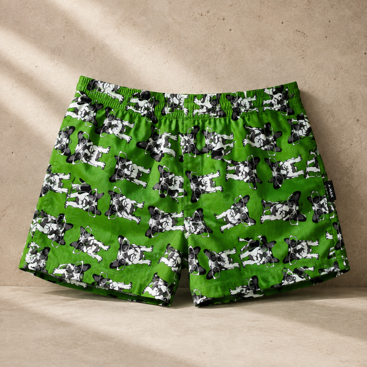NOMO LUXE bulldog print grass green 100% cotton boxer shorts
