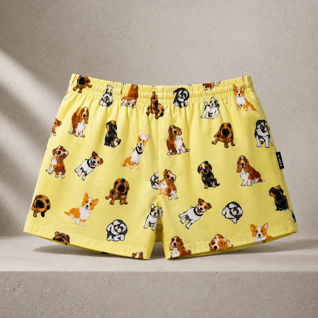 NOMO LUXE dog print lemon yellow 100% cotton boxer shorts
