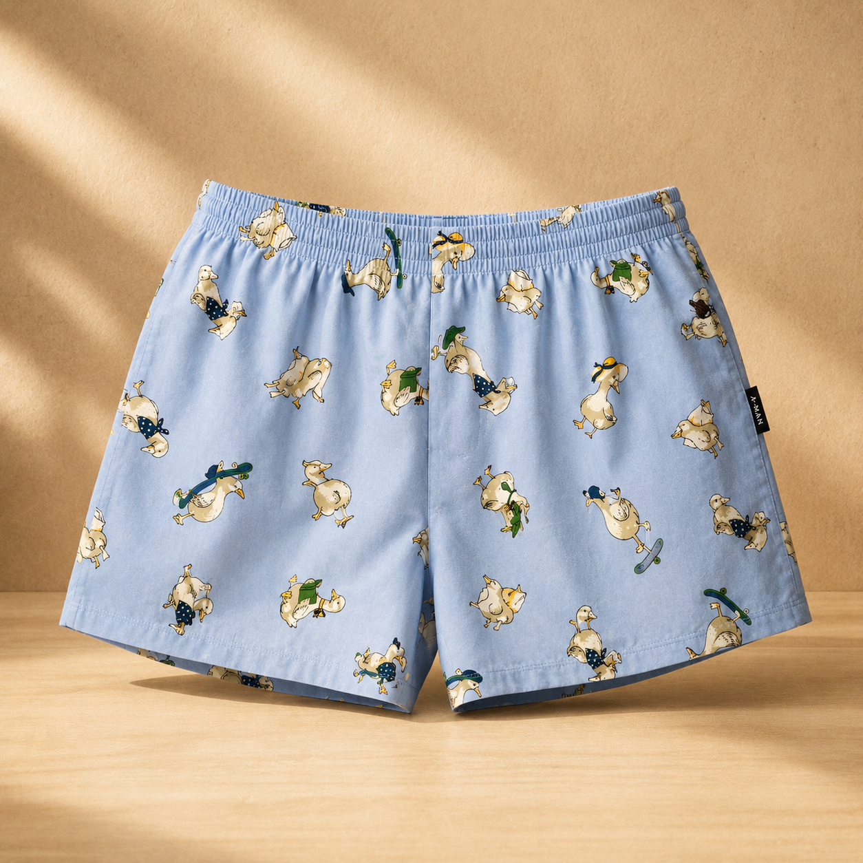 NOMO LUXE duck print powder blue 100% cotton boxer shorts
