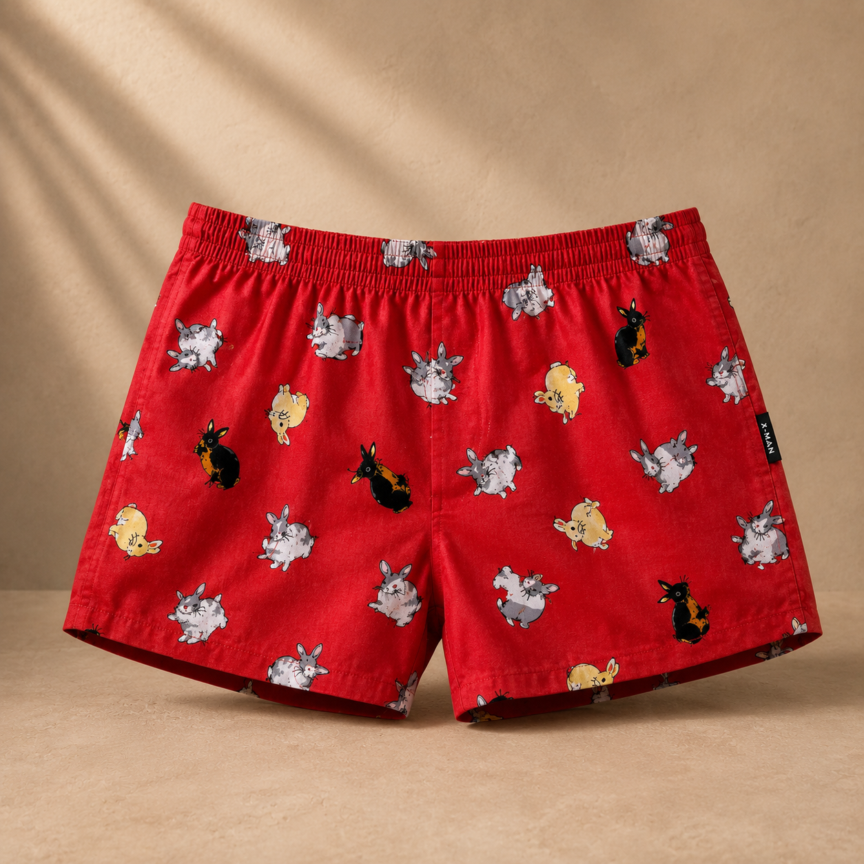 NOMO LUXE rabbit print brick red 100% cotton boxer shorts